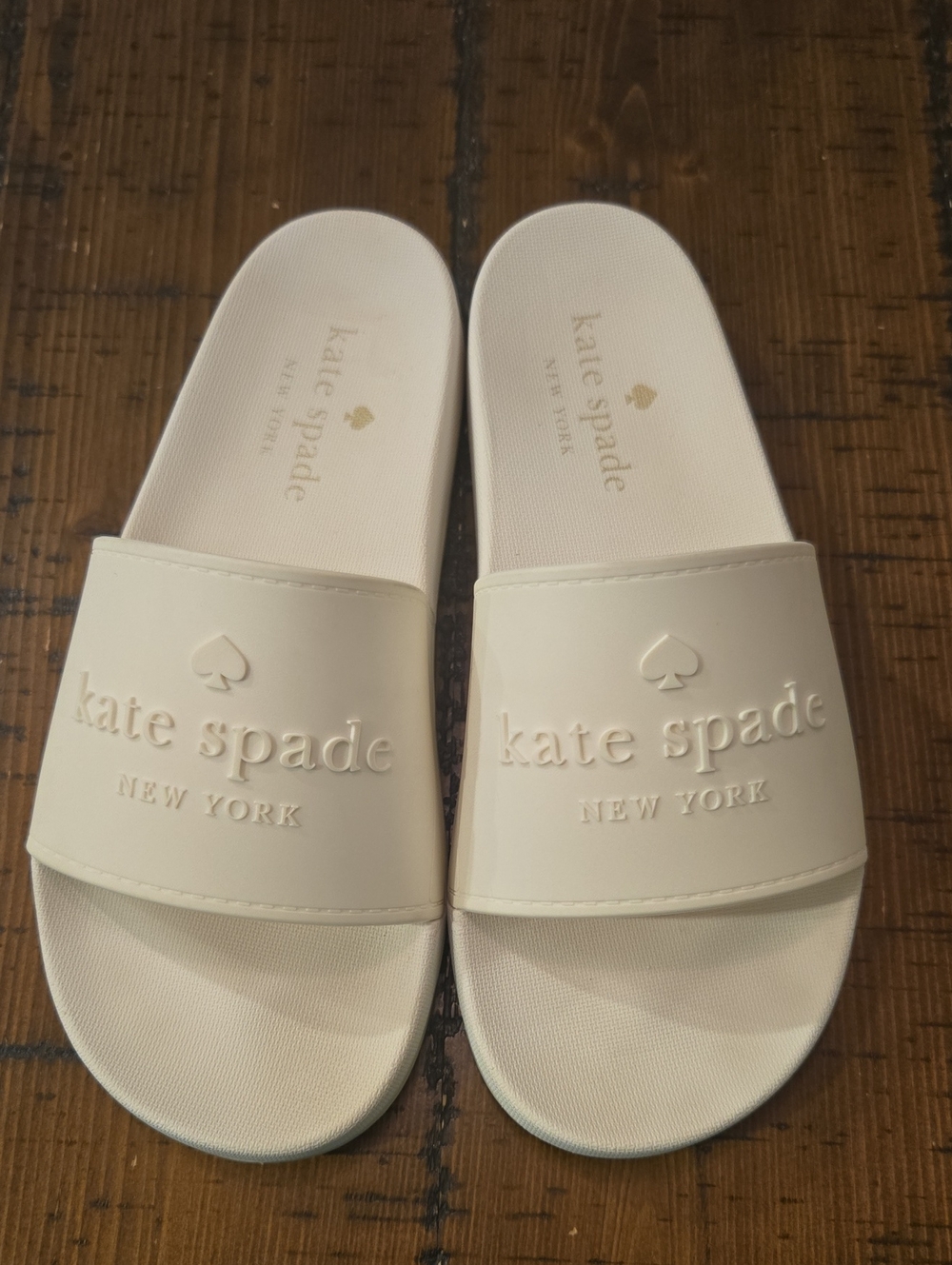 kate spade White Logo Embossed Slide Sandals
